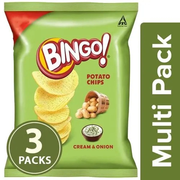 Bingo Potato Chips - Cream & Onion, 3x52 g Multipack - 3X52 G
