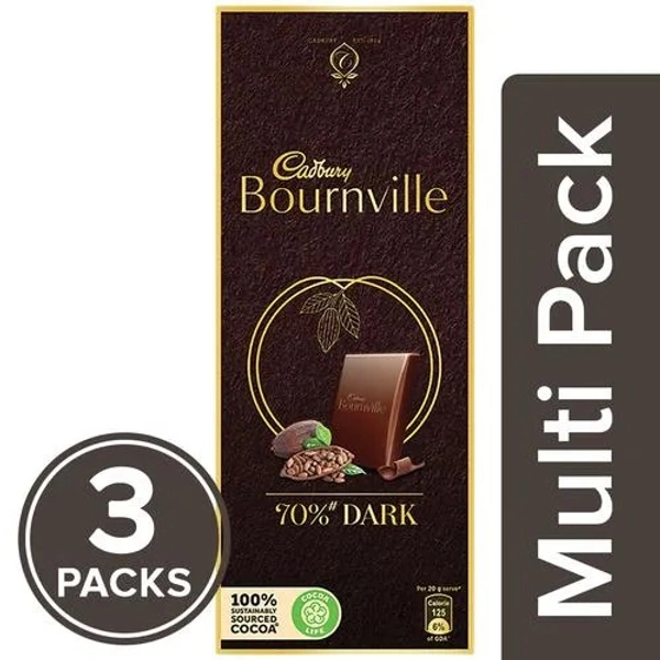 Cadbury Bournville Rich Cocoa 70% Dark Chocolate Bar, 3x80 g Multipack - 20 G