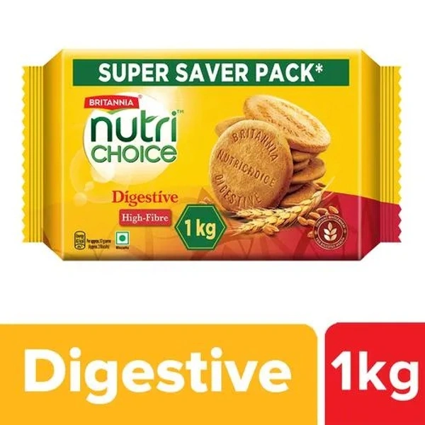 Britannia NutriChoice Digestive High Fibre Biscuits - Made From Whole Wheat & Bran, Healthy Snack, 1 kg - 1 KG