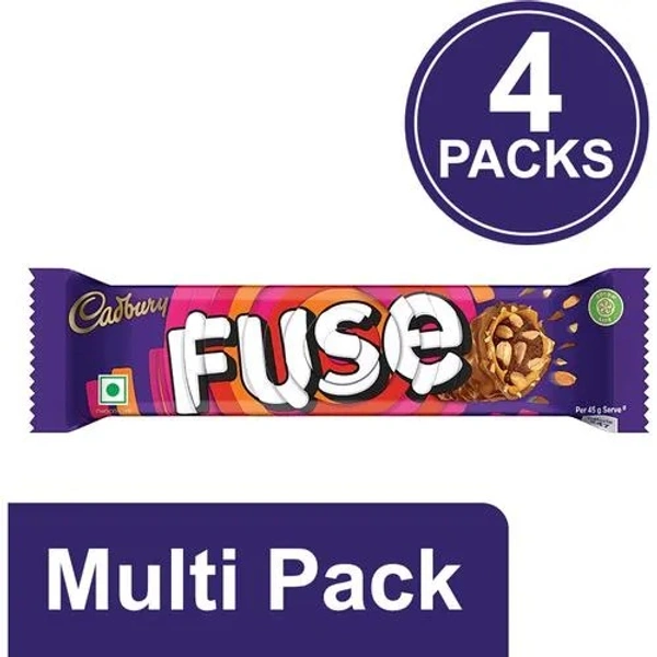 Cadbury Fuse Peanut & Caramel Filled Chocolate Bar, 4x45g Multipack - 45 G