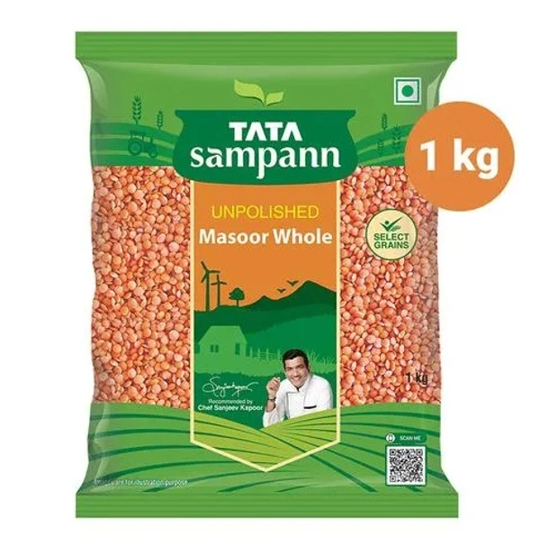 Tata Sampann Masoor Dal/Mysore Bele - Whole, Unpolished, 1 kg Pouch - 1 kg