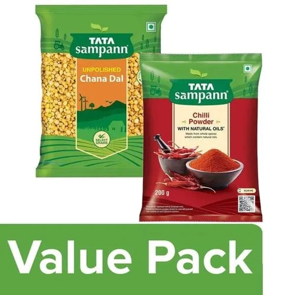 bb Combo Tata Sampann Unpolished Chana Dal 1 Kg + 200g Red Chilli, Combo 2 Item - 200 g