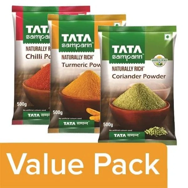 Tata Sampann Powder - Chilli 500G + Powder - Turmeric 500G + Powder - Coriander 500G, Combo 3 Items - 500 G
