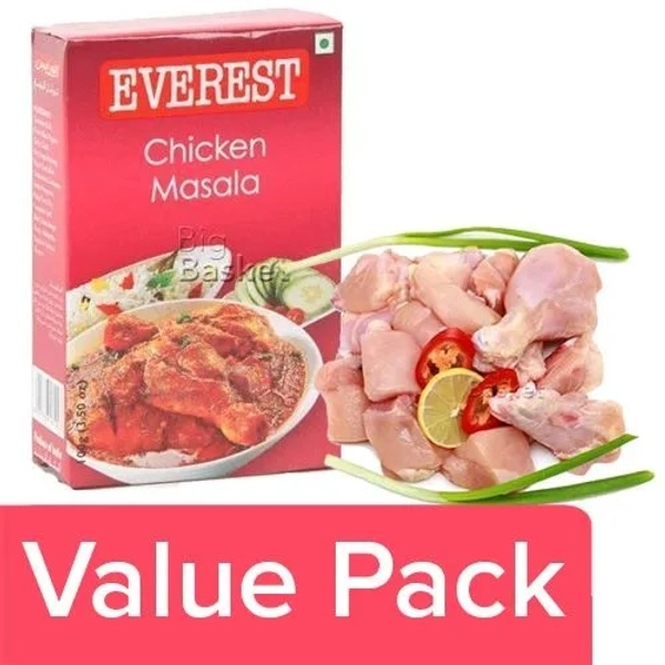 bb Combo Fresho Meat Chicken Curry Cut Without Skin 1kg + Everest Chicken Masala 100g, Combo 2 Items - 100 g