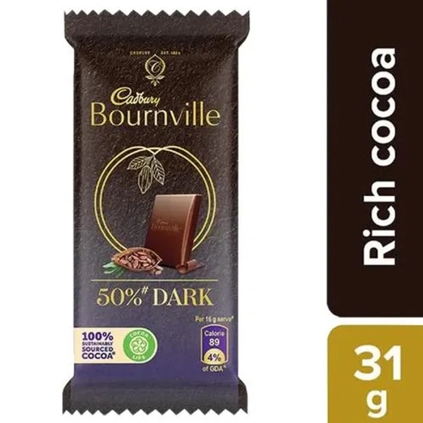 Cadbury Bournville Rich Cocoa 50% Dark Chocolate Bar, 31 g - 31 g