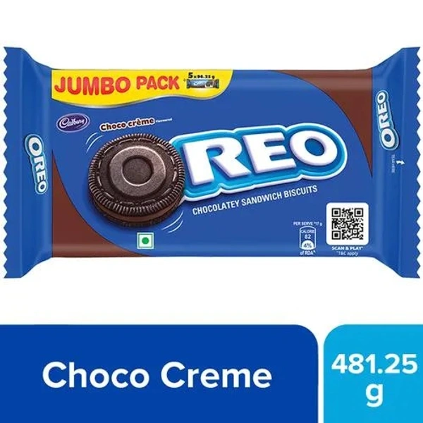 Cadbury Oreo Chocolate Flavour Creme Sandwich Biscuit, 481.25 g (5 Packs x 96.25 g Each) - 481.25 g