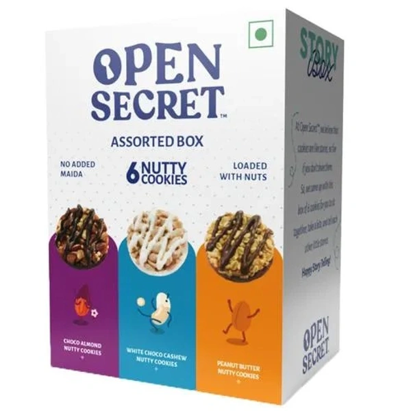Open Secret Chocolate Almond - White Cashew Chocolate & Peanut Butter, 6 Nutty Cookies Assorted Box, 75 g - 75 g