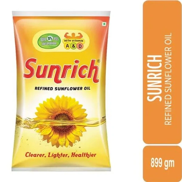 Sunrich Refined Sunflower Oil, 899 g Pouch - 899 g