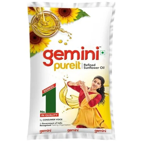 Gemini Pureit Refined Sunflower Oil, 1 L Pouch - 1 L