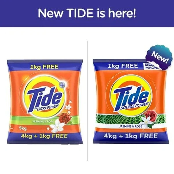 Tide Detergent Washing Powder - Jasmine & Rose, Extra Power, Tide, 5 kg (4 kg Pack + 1 kg Pack Free) - 5 kg