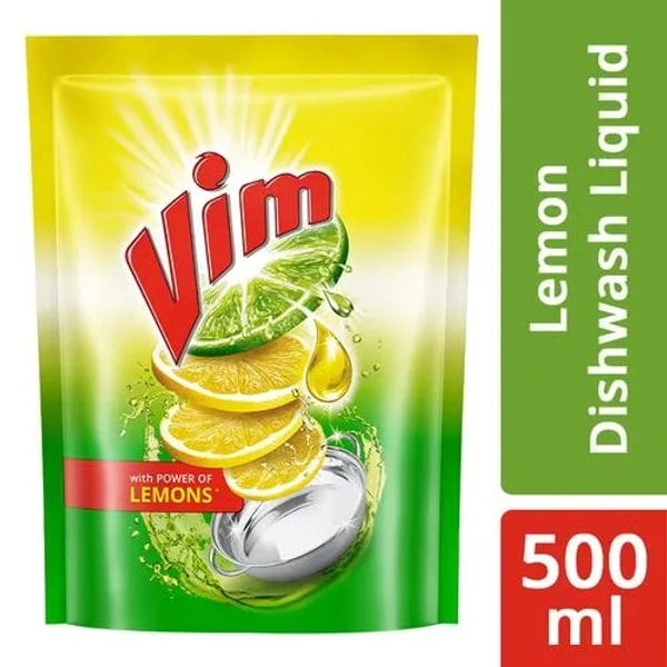 Vim Dishwash Liquid Gel Lemon Refill, 500 ml Pouch - 500 ml