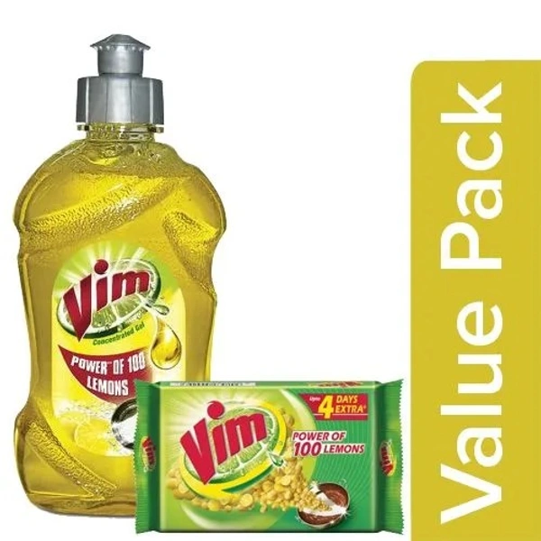 Vim Dishwash Bar 200 gm + Dishwash Gel - Lemon 250 ml, Combo 2 Items - 200 gm