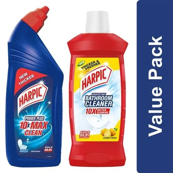 Harpic Bathroom Cleaner Lemon 1 L + Toilet Cleaner, Original 1 L, Combo (Pack of 2) - 2 L