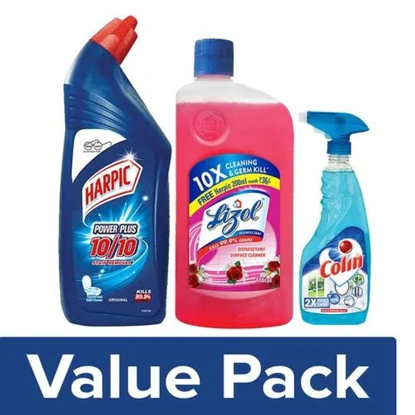 bb Combo Harpic Toilet Cleaner 1 L + Lizol Surface Cleaner 1 L + Colin Cleaner 500 ml, Combo 3 items - 500 ml