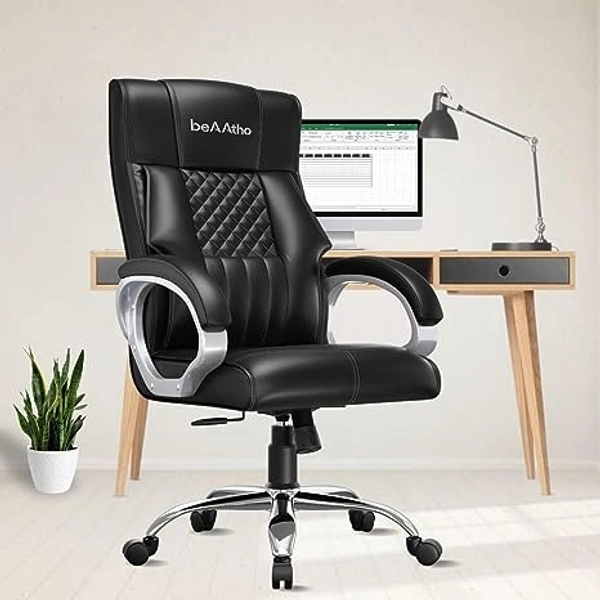 Oxford Ergonomic Leatherette Executive High Back Revolving Desk Office Chair with 3 Years Warranty (Black)