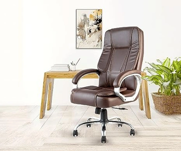Venture Premium High Back Ergonomic Leatherette Office & Work from Home Chair with Strong Metal Base & High Comfort Seating (Brown)