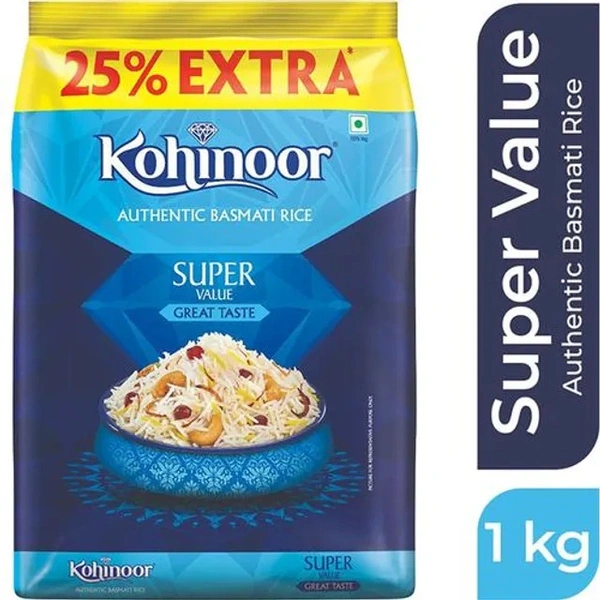 Kohinoor Basmati Rice/Basmati Tandul - Authentic, Super Value, 1 kg (25% Extra) - 1 kg