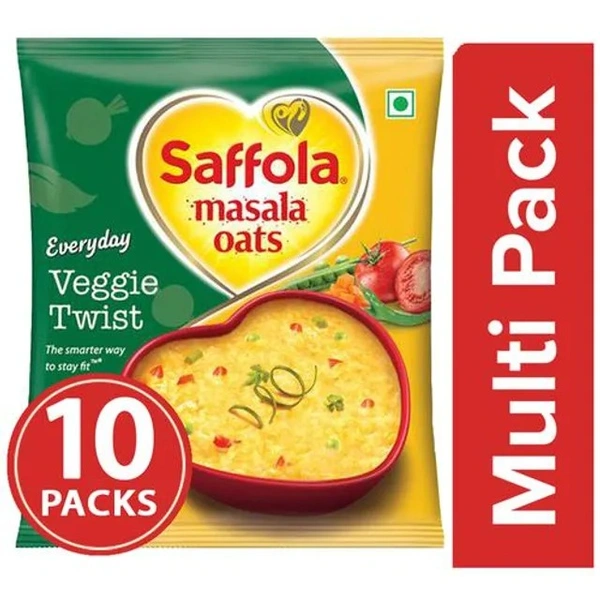 Saffola Masala Oats - Veggie Twist, 10x38 g Multipack - 10 x 38 g