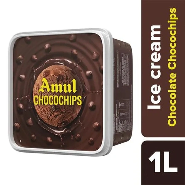 Amul Ice Cream - Choco Chips, Real Milk, 1 L Tub - 1 L