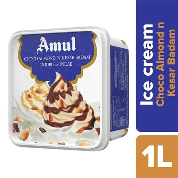 Amul Ice Cream - Double Sundae, Choco Almond 'N' Kesar Badam, 1 L Tub - 1 L