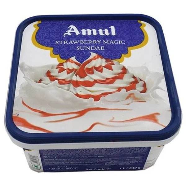 Amul Ice Cream - Strawberry Magic Sundae, Real Milk, 1 L Tub - 1 L