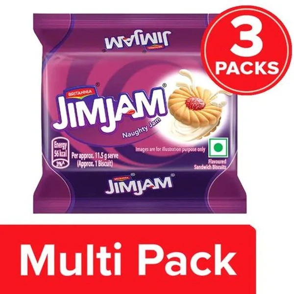 Britannia Jim Jam Cream Biscuit - Crunchy, Ready To Eat, 3 x 138 g Multipack - 138 g