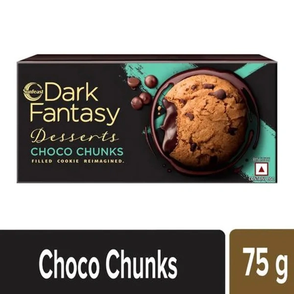 Sunfeast Dark Fantasy - Choco Chunks, Choco Chip & Molten Choco Creme Filled Cookie, 75 g Pouch - 75 g