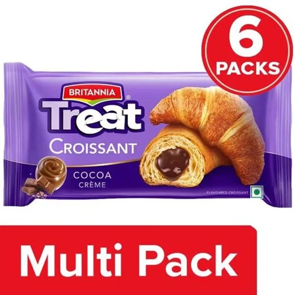 Britannia Treat Croissant - Cocoa Creme Filling, 100% Veg, Soft, 6x45 g Multipack