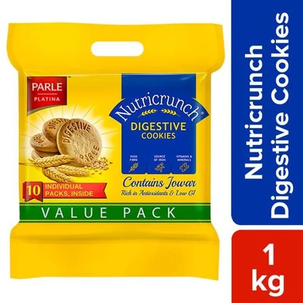 Parle Platina Nutricrunch Digestive Cookies - Rich In Antioxidants, Fibre & Iron, Crispy, Crunchy, 1 kg - 1 kg
