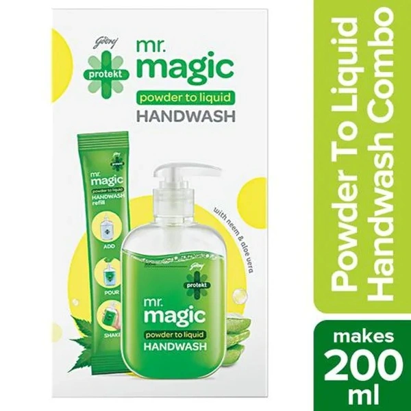 Godrej Protekt Mr.Magic Powder to Liquid Handwash - Neem & Aloe Vera, Protection Against Germs, 9 g - 20 ml