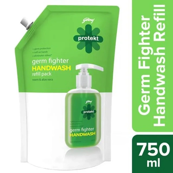 Godrej Protekt Liquid Handwash Refill - Germ Fighter Neem & Aloe Vera, Keeps Skin Hydrated, 750 ml - 750 ml