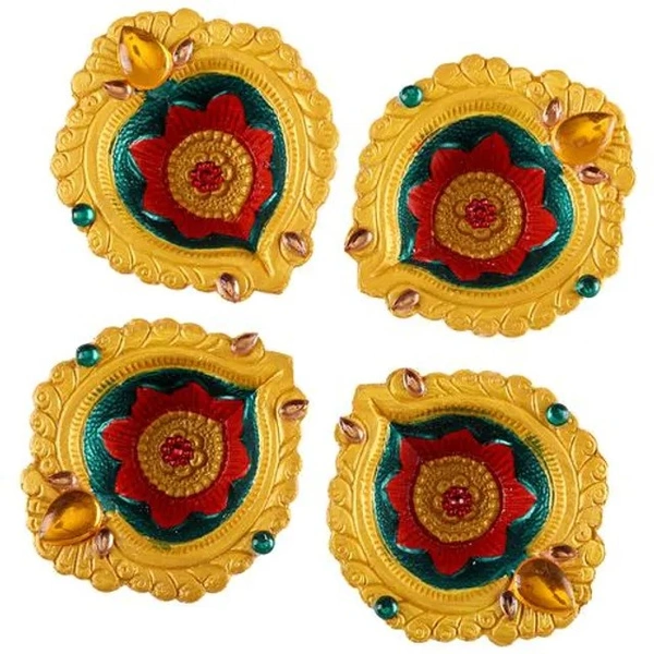 Inspiredkraft Yellow & Green Diya - Assorted Colors, 4 pcs