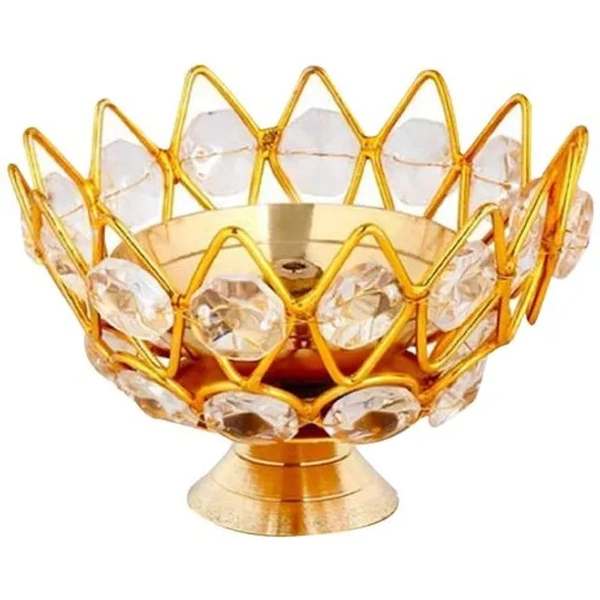 Crystal Bowl Pooja Diya/Oil Lamp - Medium, Perfect For Decorative Use, 1 pc - 1 pc