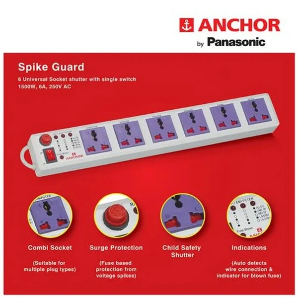 Anchor by Panasonic Extension Board - Plastic, Spike Guard 22579, 1.5 mtr, 1 pc