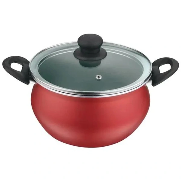 Kitchen Essentials Non-Stick Aluminium Biryani Pot/Handi - Induction Base, With Glass Lid, 23.5 cm, 4.25 l
