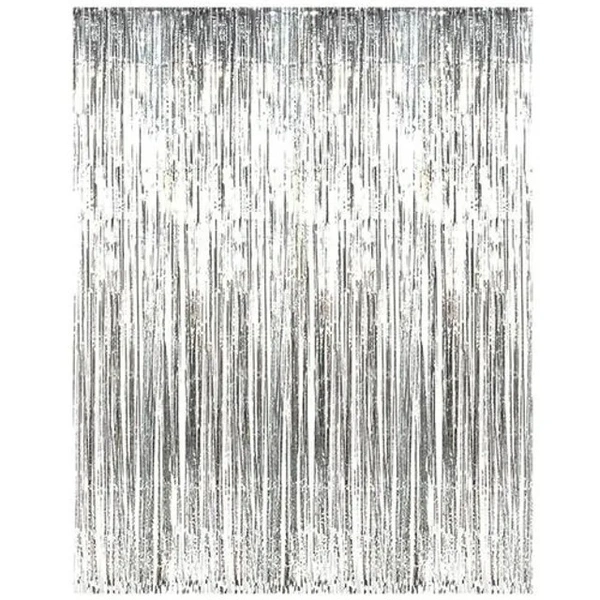 CherishX Silver Tinsel Glossy Foil Fringe Curtain Frills For Party Photo Backdrop Decoration, 2 pcs