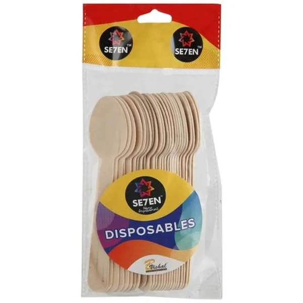 SE7EN Disposable Wooden Spoon - Biodegradable, For House Parties, Cafes, Shops, 25 pcs