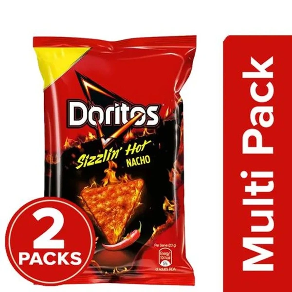 Doritos Nachos Sizzlin' Hot Crunchy Chips - Snacks, Party Pack, 2 x 78 g Multipack