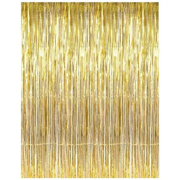 CherishX Golden Tinsel Glossy Foil Fringe Curtain Frills For Party Photo Backdrop Decoration, 2 pcs