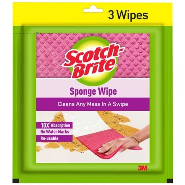 Scotch brite Sponge Wipes for kitchen cleaning, Re-usable Absorbent and Surface Cleaner, 3 pcs