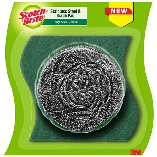 Scotch brite Scrubber Combo Of Stainless Steel & Scrub Pad - Tough Stain Remover, Silver & Green, 1 pc (Set of 2)