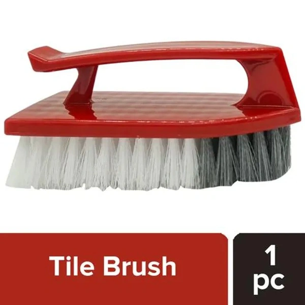 Liao All Purpose Floor Scrubbing / Tile Brush With Handle - Nylon Bristles, Red, D130006, 1 pc