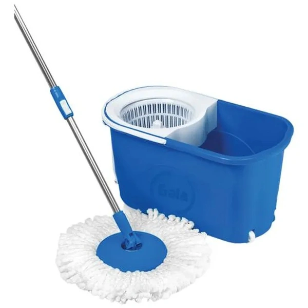 Gala Spin Mop With Twin Bucket - Plastic & Microfibre, With Rod, 5.3 ft, Blue & White, 1 pc