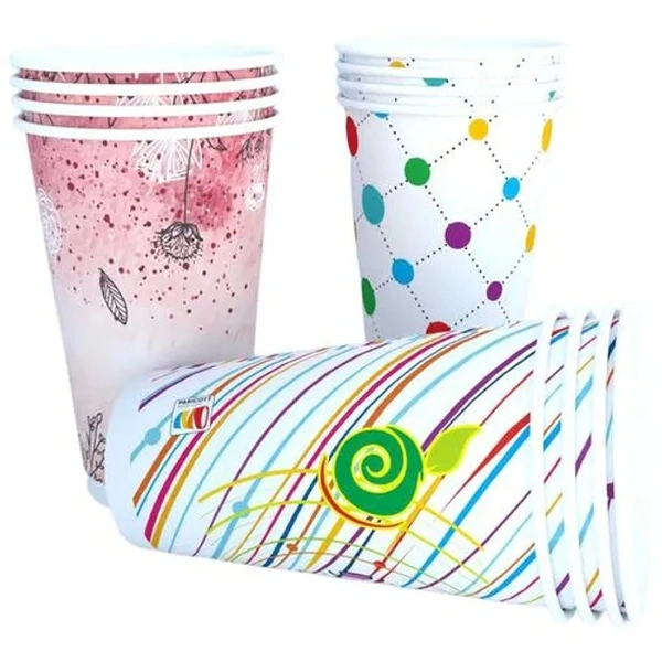 Paricott Paper Cup - Mix Design, Assorted Colour, Eco-friendly, Biodegradable & Disposable, 450 ml (Pack of 25)
