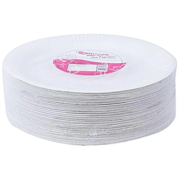 Origami White Paper Plates - Extra Thick, Disposable, Eco-Friendly, Chemical Free, 23 Cm - plain, 100 pcs
