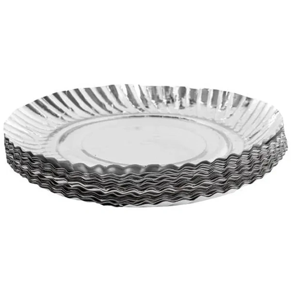 Nabhas Disposable Paper Plate - Round, Eco-Friendly, Leakproof, 11", Silver, 25 pcs