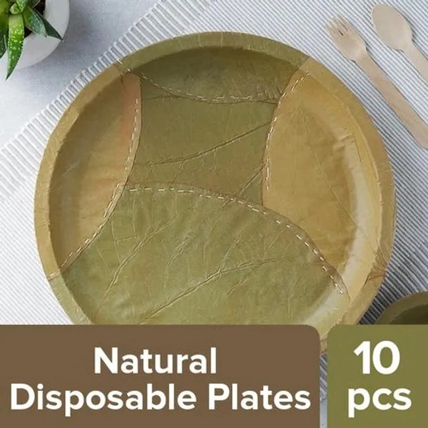 Natural Disposable Plates - 29.2 cms, Siali Leaf, Round, 10 pcs