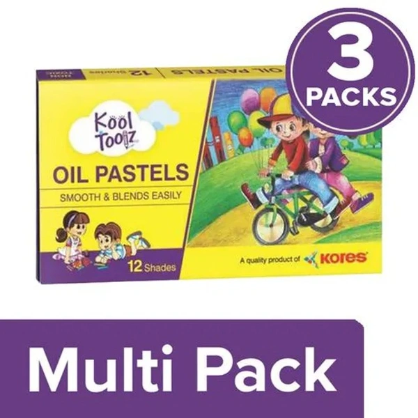 Kores Oil Pastels Colours - 12 Shades, Wide Coverage, Comfortable Grip, 3 x 1 pc Multipack