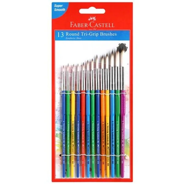 Faber castell Paint Brush - Tri Grip, Synthetic Hair, Round, Assorted Nos. 0, 1, 2, 3, 4, 5, 6, 7, 8, 9, 10, 11 & 12, 1 pc (Set of 13)