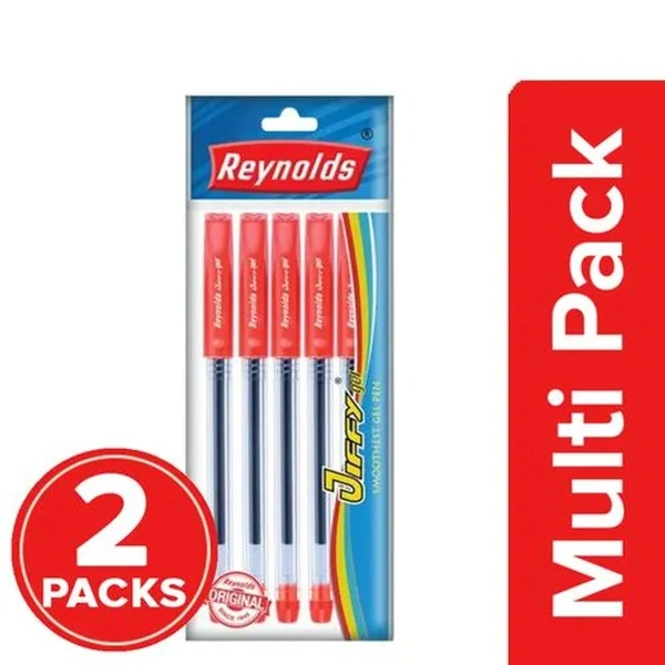 Reynolds Jiffy Gel Pen - With Comfortable Grip, Smudge Proof, For Smooth Writing, Red, 2 x 5 pcs Multipack